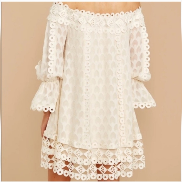 NWT Champagne & Strawberry off-the-shoulder lace dress - Picture 2 of 6